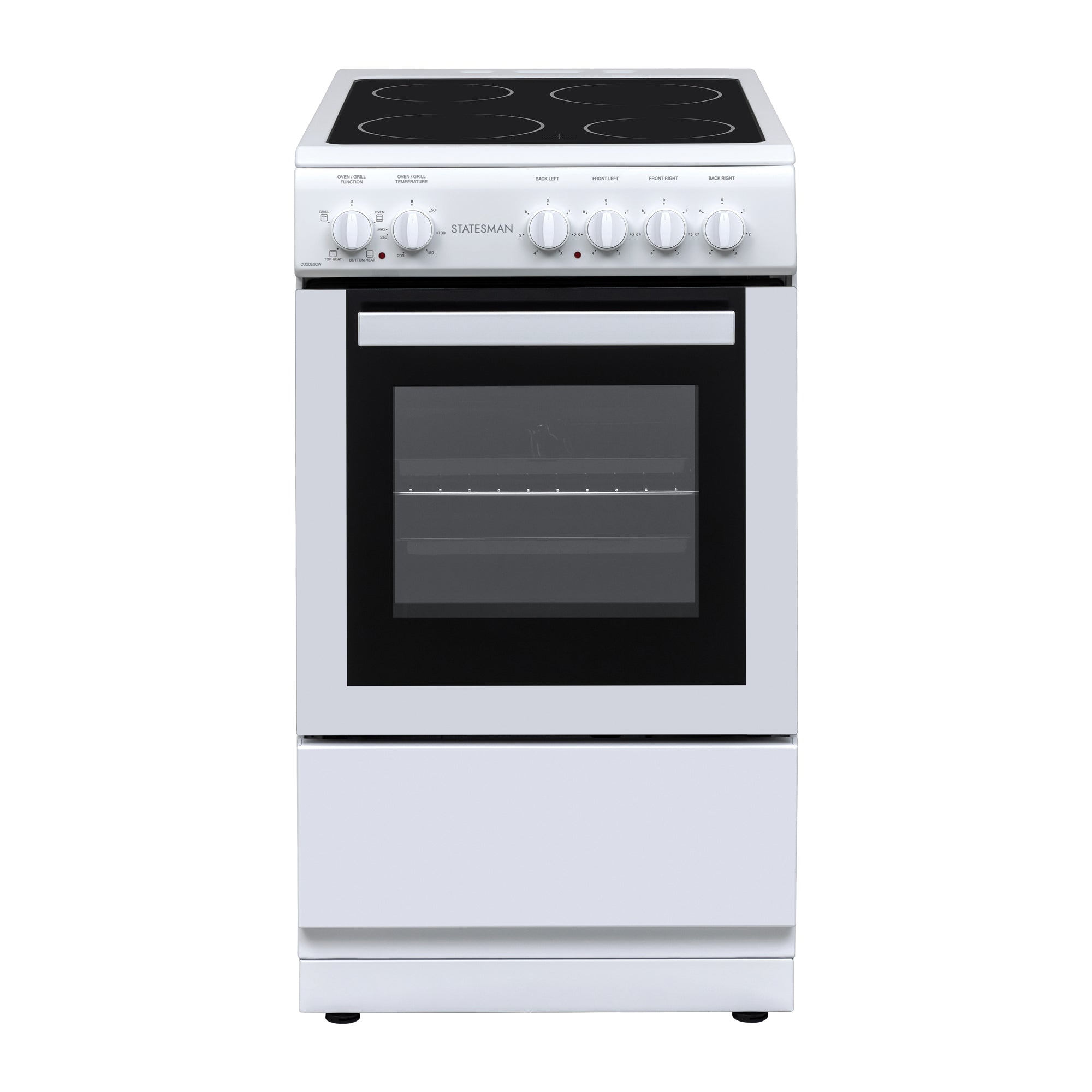 Single Cavity Electric Cooker with Ceramic Hob, 4 Zones, 50cm Wide, White