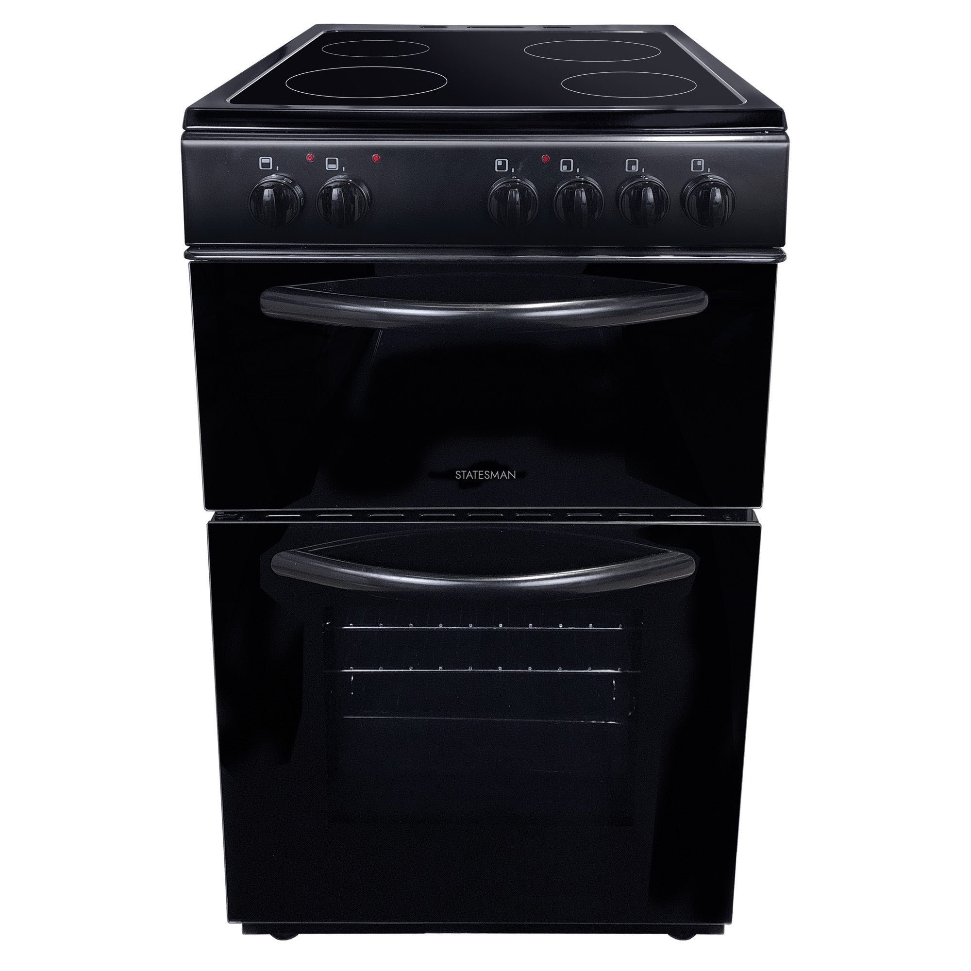 Double Oven Electric Cooker, 4 Zones, 50cm Wide, Black