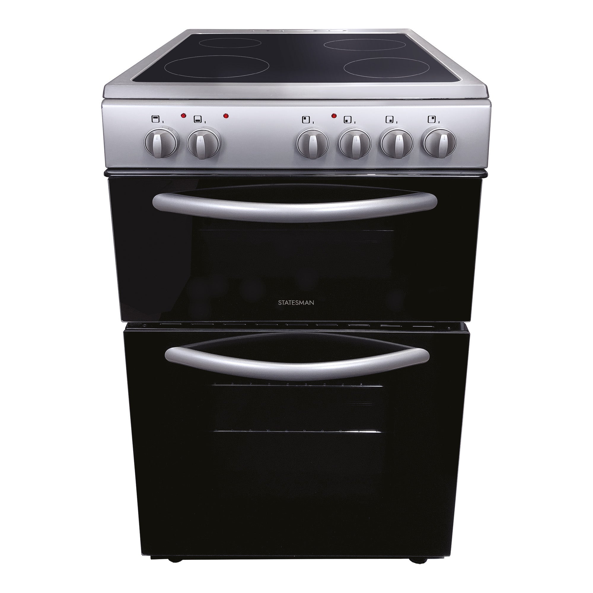 Double Oven Electric Cooker, 4 Zones, 50cm Wide, Silver