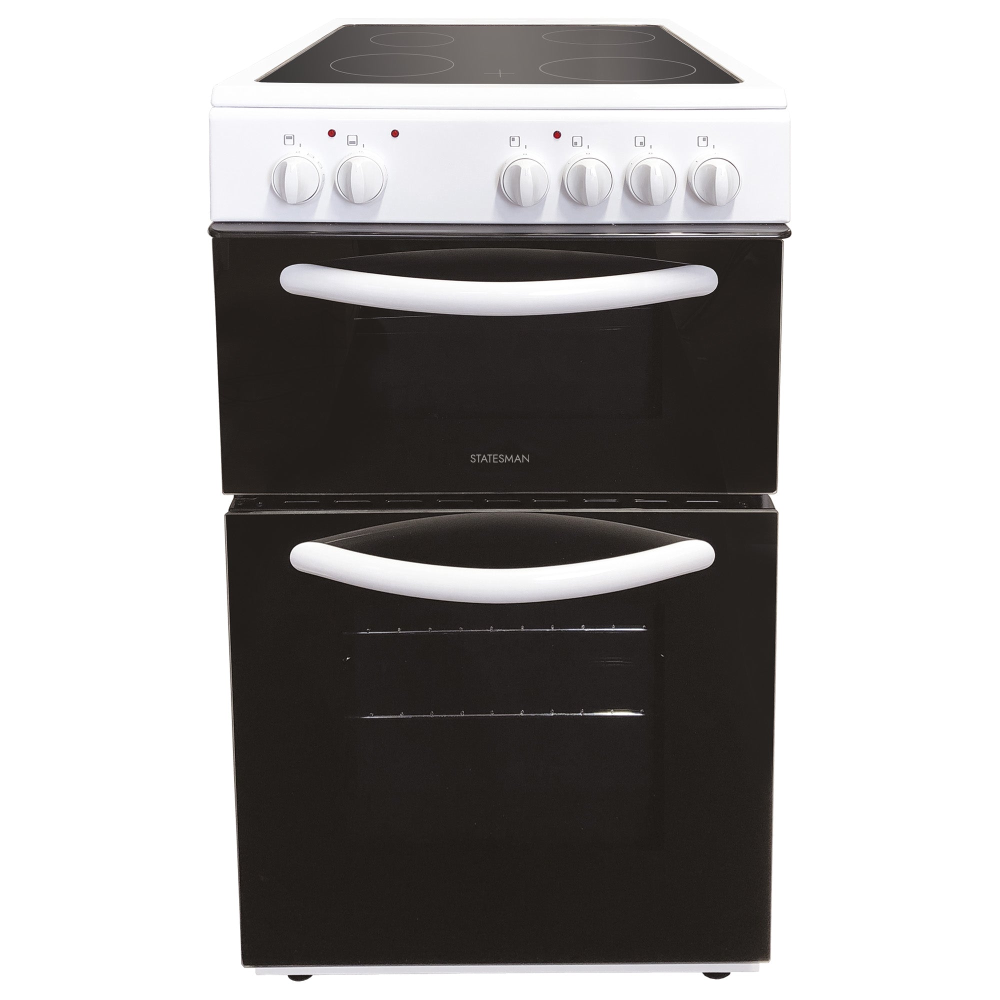 Double Oven Electric Cooker, 4 Zones, 50cm Wide, White