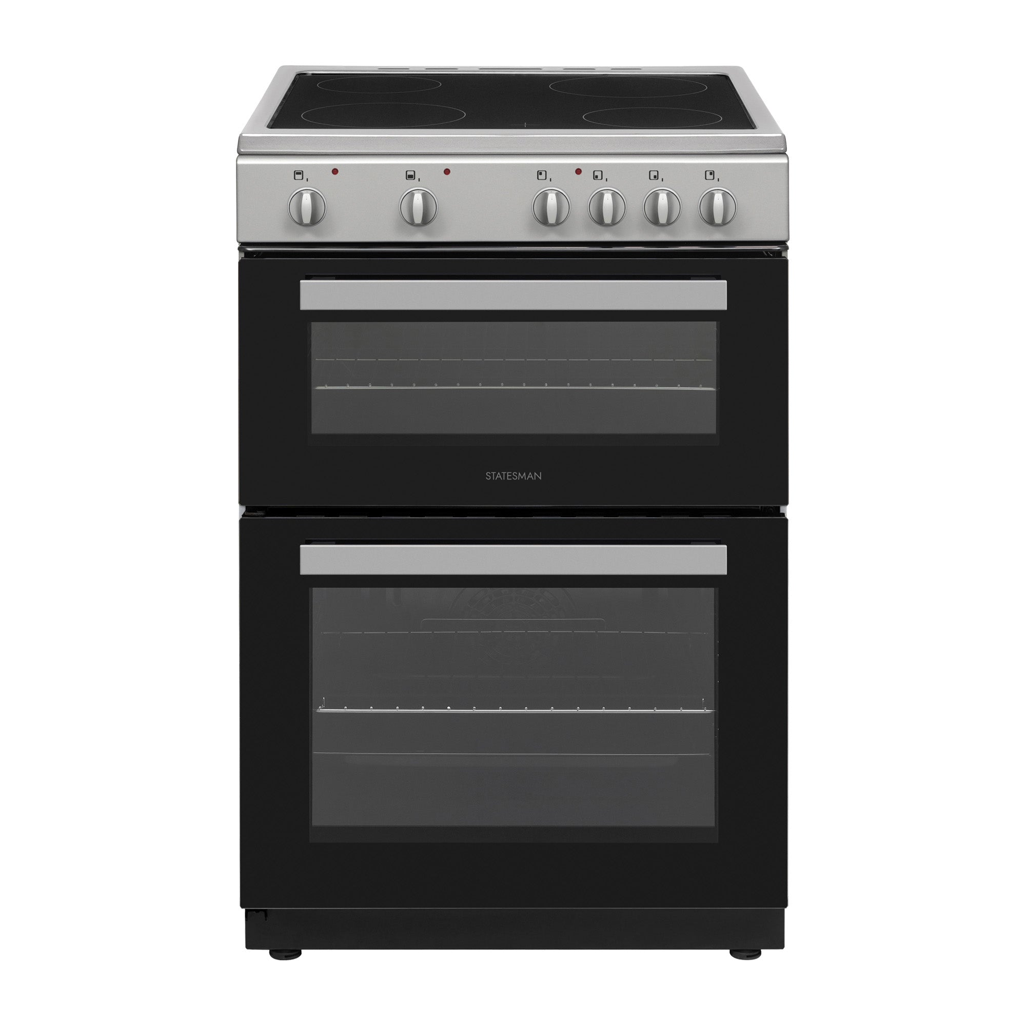 Double Oven Electric Cooker, 4 Zones, 60cm Wide, Silver