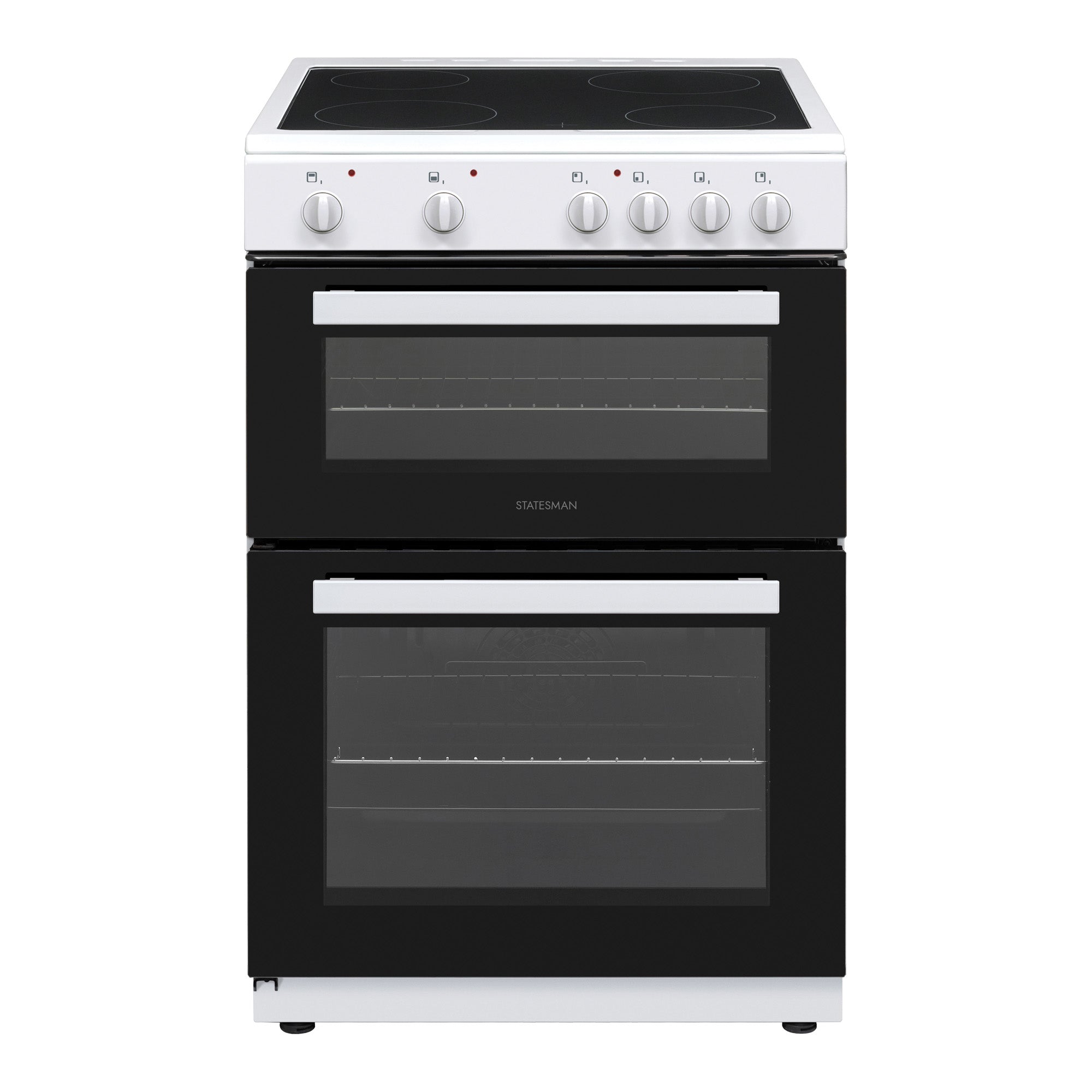 Double Oven Electric Cooker, 4 Zones, 60cm Wide, White