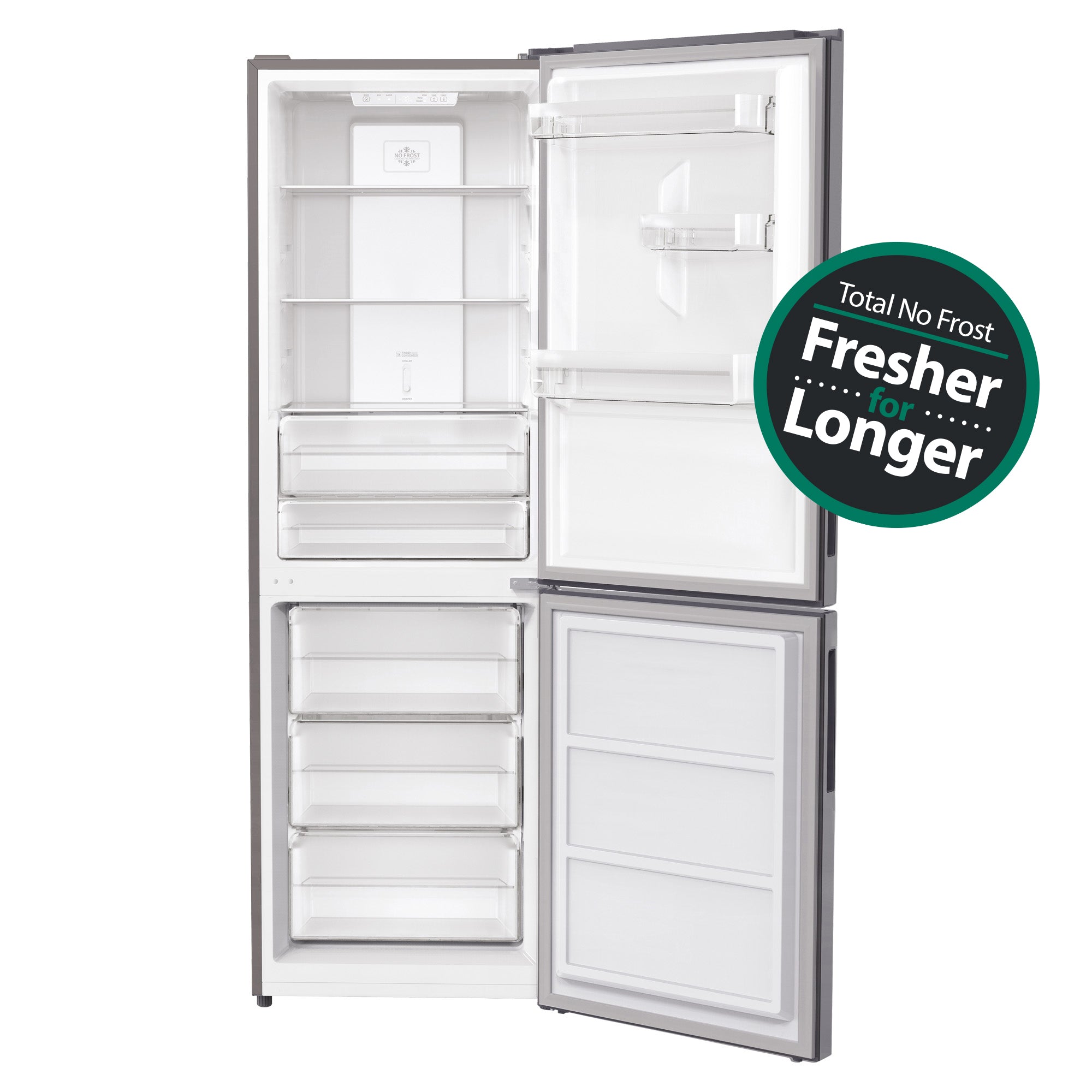 Freestanding 60/40 Fridge Freezer, Total No Frost, 296 Litre, Inox