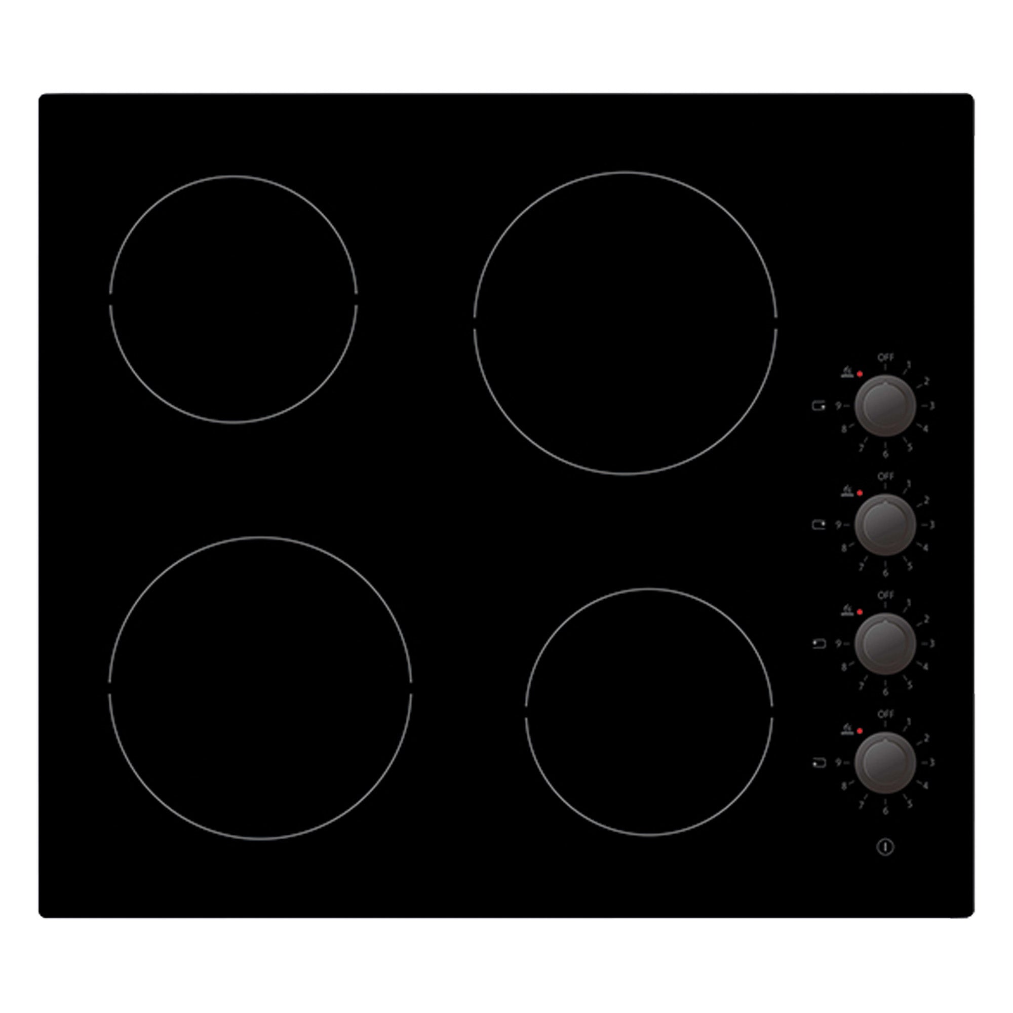 4 Zone Ceramic Hob Cooktop, Side Dial Control, 6000W, 60cm, Black