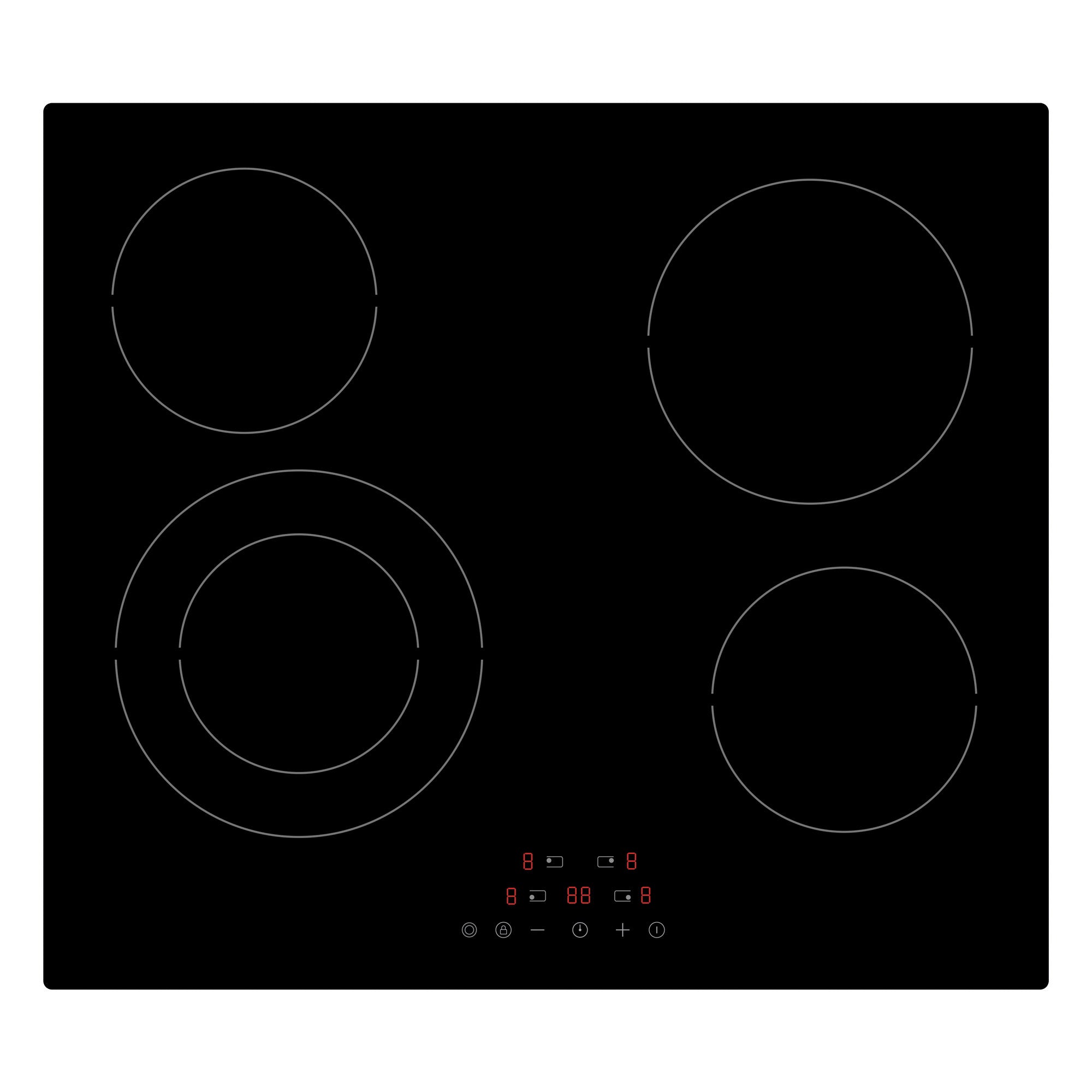 4 Zone Ceramic Hob Cooktop, Side Dial Control, 6400W, 60cm, Black