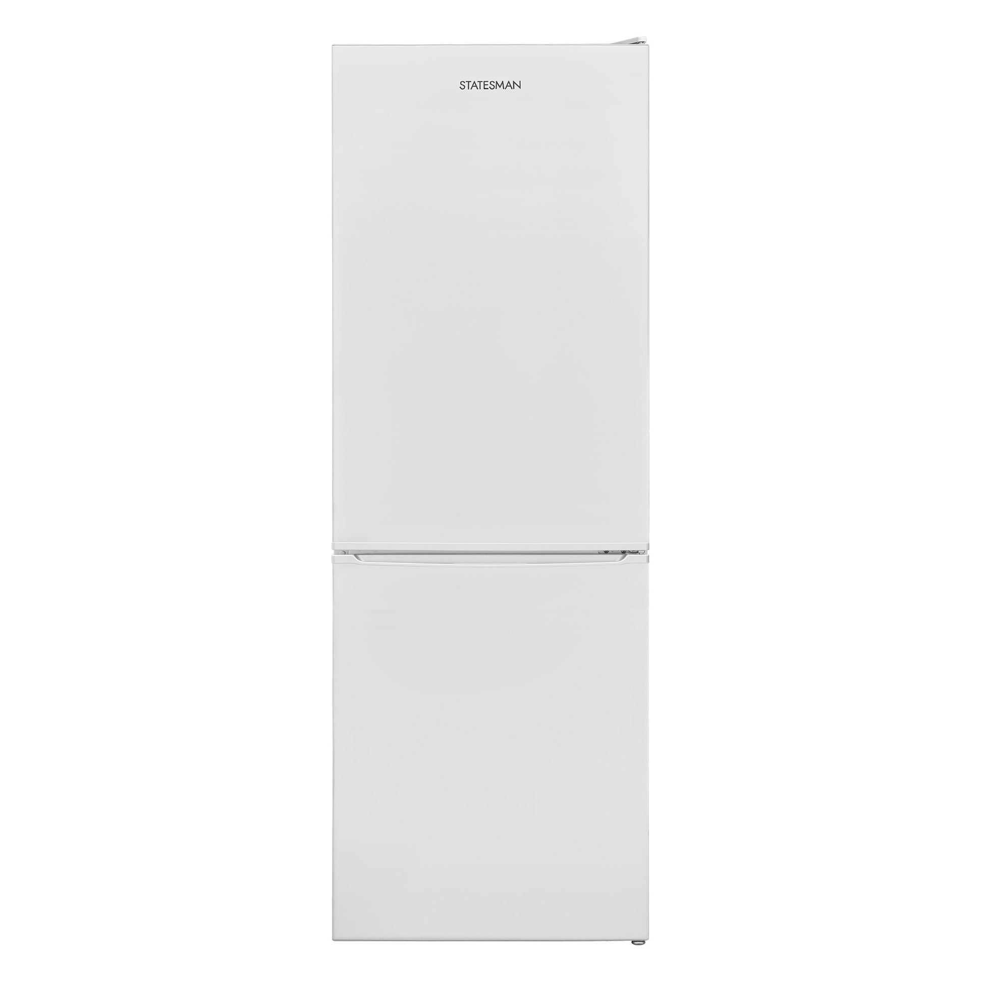 The Statesman Appliances 50/50 Fridge Freezer (152cm, White) is a freestanding, frost free model with a minimalist design, top fridge and bottom freezer compartments. The Statesman branding appears at the top.