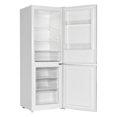 The Statesman v60/40 Low Frost Fridge Freezer from Statesman Appliances is shown in white with its doors open, revealing empty shelves and compartments in both the refrigerator and 4-star freezer sections.
