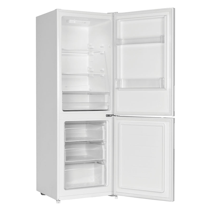 The Statesman v60/40 Low Frost Fridge Freezer from Statesman Appliances is shown in white with its doors open, revealing empty shelves and compartments in both the refrigerator and 4-star freezer sections.