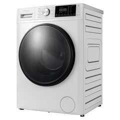 Statesman 10KG/6KG Washer Dryer in white, featuring a front-loading design, large black glass door, and a digital control panel with quick wash settings.