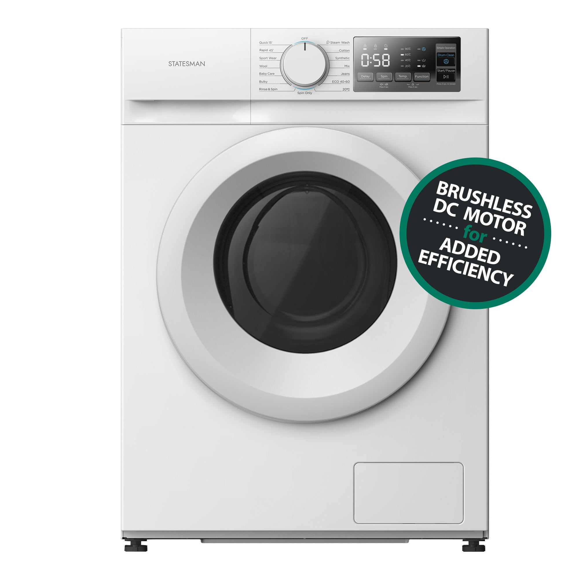 Freestanding Washing Machine 1400rpm, 9kg Load Capacity, White