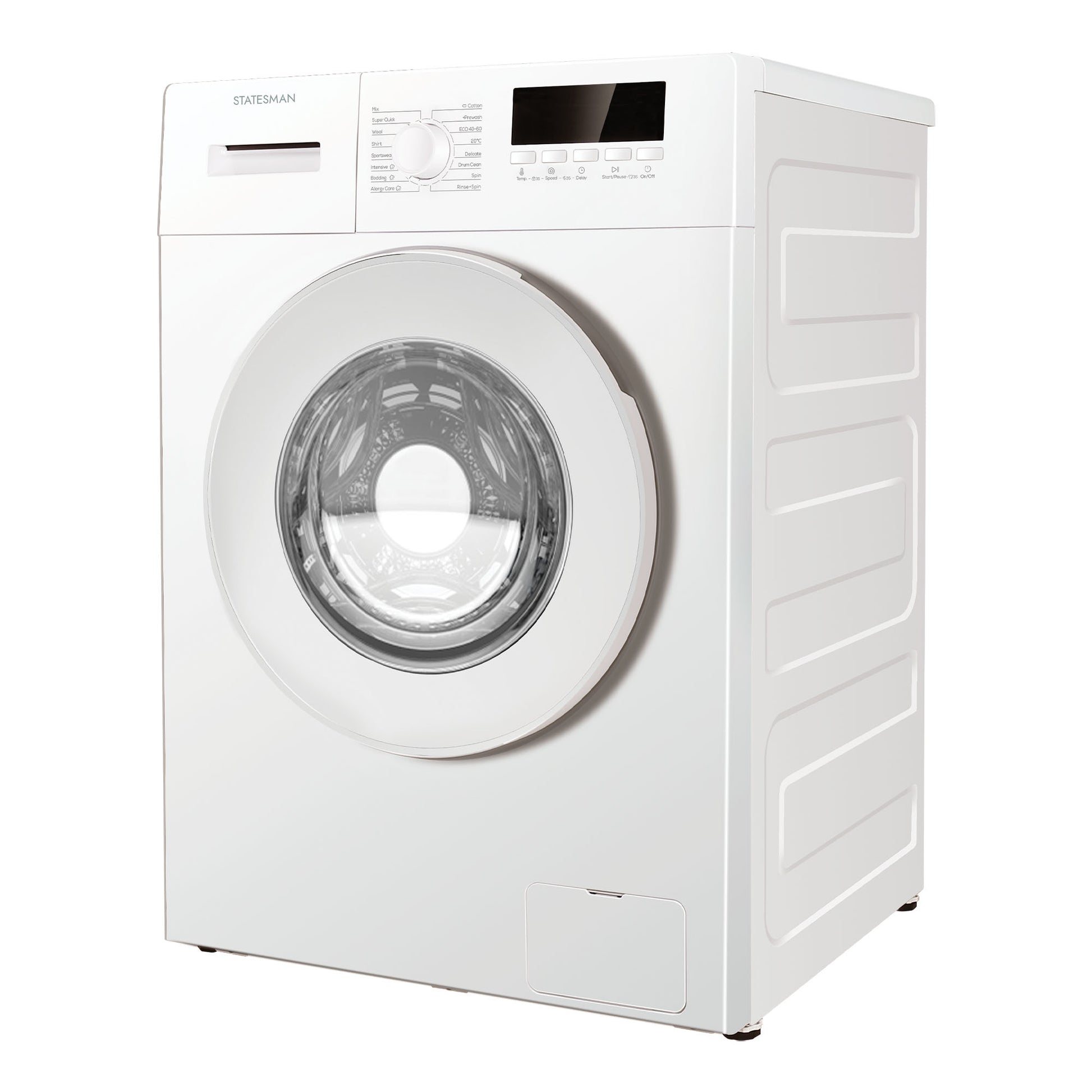 White washing machine with transparent door on a white background