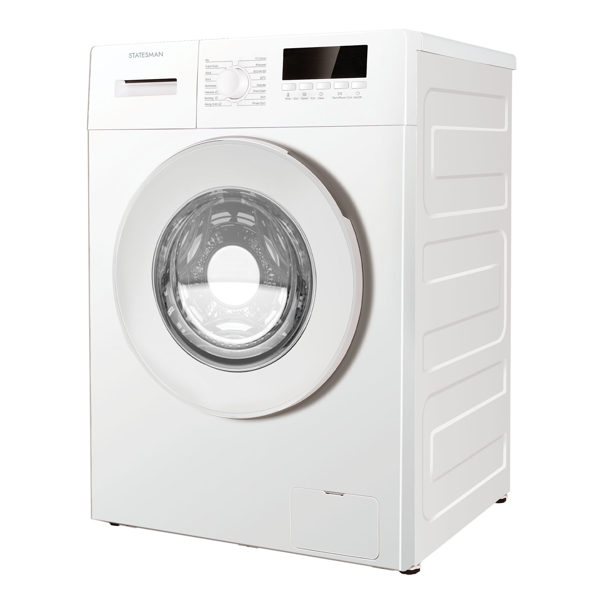White washing machine with transparent door on a white background