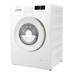 White washing machine with transparent door on a white background