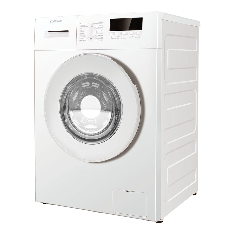 White washing machine with transparent door on a white background