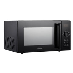A black Statesman Digital Microwave (23L, 900W) features a digital control panel with buttons, a large right-side handle, and a transparent front window. The Statesman brand name is displayed below the window.